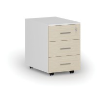 Kontener biurowy mobilny PRIMO WHITE, 3 szuflady, biały/brzoza