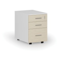 Kontenerek biurowy mobilny na teczki zawieszkowe PRIMO WHITE, 3 szuflady, biały/brzoza