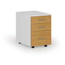 Kontenerek biurowy mobilny na teczki zawieszkowe PRIMO WHITE, 3 szuflady, biały/buk
