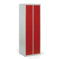 Kovová šatní skříňka EKONOMIK, demontovaná, červené dveře, otočný zámek