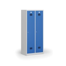 Kovová šatní skříňka s mezistěnou, 1850 x 800 x 500 mm, cylindrický zámek, modré dveře
