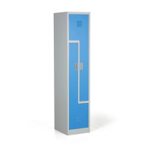 Kovová šatní skříňka Z, 2 oddíly, cylindrický zámek, modré dveře