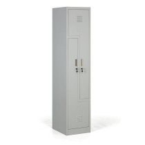 Kovová šatní skříňka Z, 2 oddíly, cylindrický zámek, šedé dveře