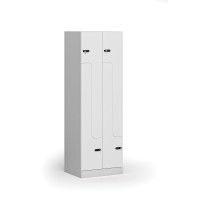 Kovová šatní skříňka Z, 4 oddíly, 1850x600x500 mm, mechanický kódový zámek, laminované dveře, bílá