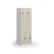 Kovová šatní skříňka Z, 4 oddíly, 1850x600x500 mm, mechanický kódový zámek, laminované dveře, dub přírodní