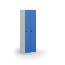 Kovová šatní skříňka zúžená, 2 oddíly, 1850 x 500 x 500 mm, kódový zámek, modré dveře