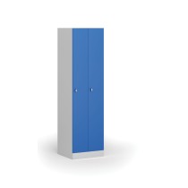Kovová šatní skříňka zúžená, 2 oddíly, 1850 x 500 x 500 mm, otočný zámek, modré dveře