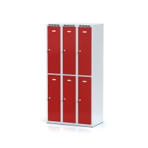 Kovová šatníková skrinka s úložnými boxami, 6 boxov, červené dvere, cylindrický zámok