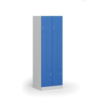 Kovová šatníková skrinka Z, 4 oddiely, 1850 x 600 x 500 mm, cylindrický zámok, modré dvere