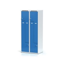 Kovová šatníková skrinka Z, 4 oddiely, modré dvere, cylindrický zámok
