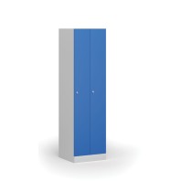 Kovová šatníková skrinka zúžená, 2 oddiely, 1850 x 500 x 500 mm, cylindrický zámok, modré dvere