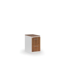 Kovová zásuvková kartotéka PRIMO s dřevěnými čely A4, 2 zásuvky, bílá/ořech