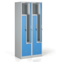Kovové šatníkové skrinky Z, 4 oddiely, cylindrický zámok, modré dvere