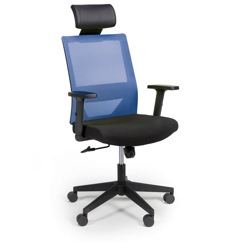 Krzesło biurowe WOLF, regulowane podłokietniki, plastikowy krzyżak, niebieskie