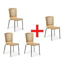 Krzesło do jadalni drewniane LINES, naturalne, 3+1 GRATIS