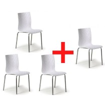 Krzesło plastikowe, metalowa konstrukcja MEZZO 3+1 GRATIS, białe