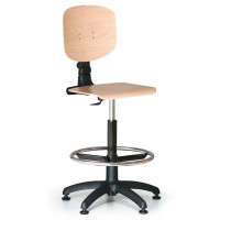 Krzesło pracownicze, siedzisko i oparcie ze sklejki, podpórka na nogi, plastikowy kryż, ślizgacze