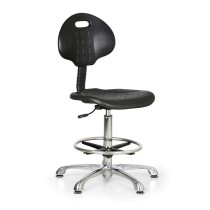 Krzesło robocze PUR na ślizgaczach, wysokie, metalowy krzyż, czarne