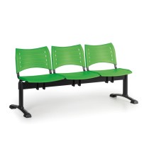 Kunststoff-Wartezimmerbank, Traversenbank VISIO, 3-sitzer, grün, schwarze Füße