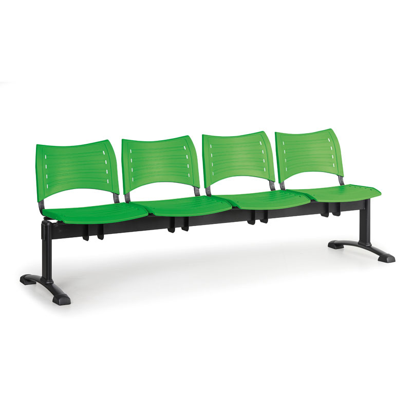 Kunststoff-Wartezimmerbank, Traversenbank VISIO, 4-sitzer, grün, schwarze Füße