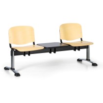 Ławka do poczekalni drewniana ISO, 2-siedziska + stolik, chromowane nogi