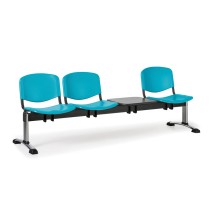 Ławka do poczekalni plastikowa ISO, 3-siedziska + stolik, chromowane nogi