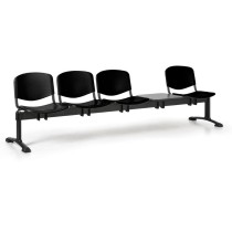 Ławka do poczekalni plastikowa ISO, 4-siedziska + stolik, czarny, czarne nogi