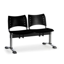 Ławka do poczekalni plastikowa VISIO, 2 siedzenia, czarny, chromowane nogi