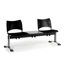 Ławka do poczekalni plastikowa VISIO, 2 siedzenia + stołek, czarny, chromowane nogi