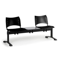 Ławka do poczekalni plastikowa VISIO, 2 siedzenia + stołek, czarny, czarne nogi