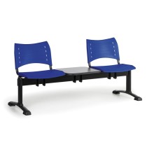 Ławka do poczekalni plastikowa VISIO, 2 siedzenia + stołek, niebieski, czarne nogi