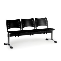 Ławka do poczekalni plastikowa VISIO, 3 siedzenia, czarny, chromowane nogi