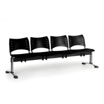 Ławka do poczekalni plastikowa VISIO, 4 siedzenia, czarny, chromowane nogi