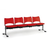 Ławka do poczekalni plastikowa VISIO, 4 siedzenia, czerwony, chromowane nogi