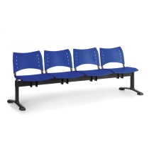 Ławka do poczekalni plastikowa VISIO, 4 siedzenia, niebieski, czarne nogi