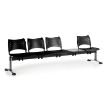 Ławka do poczekalni plastikowa VISIO, 4 siedzenia + stołek, czarny, chromowane nogi