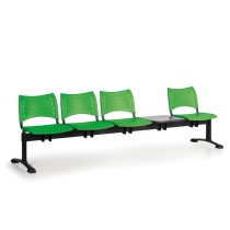 Ławka do poczekalni plastikowa VISIO, 4 siedzenia + stołek, zielony, czarne nogi