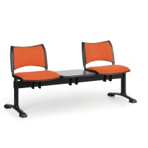 Ławka do poczekalni tapicerowana SMART, 2 siedzenia + stołek, czarne nogi