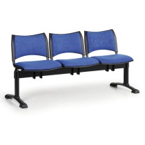Ławka do poczekalni tapicerowana SMART, 3 siedzenia, niebieski, czarne nogi