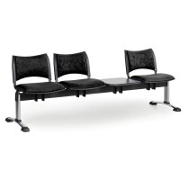 Ławka do poczekalni tapicerowana SMART, 3 siedzenia + stołek, czarny, chromowane nogi