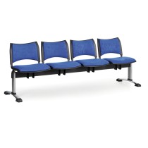 Ławka do poczekalni tapicerowana SMART, 4 siedzenia, niebieski, chromowane nogi