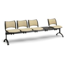 Ławka do poczekalni tapicerowana SMART, 4 siedzenia + stołek, czarny, czarne nogi