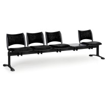 Ławka do poczekalni tapicerowana SMART, 4 siedzenia + stołek, czarny, czarne nogi