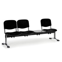 Ławka do poczekalni tapicerowana VIVA, 3-siedziska + stolik, czarny, chromowane nogi