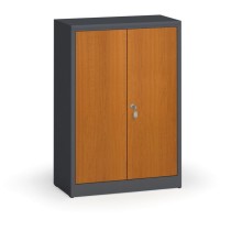 Metallschrank, Aktenschrank mit lamin. Türen, 1150 x 800 x 400 mm, RAL 7016/Kirschbaum