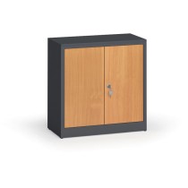 Metallschrank, Aktenschrank mit lamin. Türen, 800 x 800 x 400 mm, RAL 7016/Buche