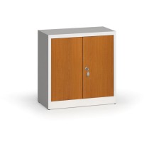 Metallschrank, Aktenschrank mit lamin. Türen, 800 x 800 x 400 mm, RAL 7035/Kirschbaum