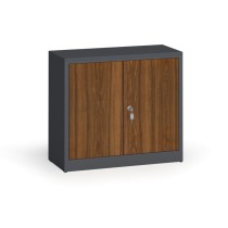 Metallschrank, Aktenschrank mit lamin. Türen, 800 x 920 x 400 mm, RAL 7016/Nussbaum