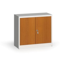 Metallschrank, Aktenschrank mit lamin. Türen, 800 x 920 x 400 mm, RAL 7035/Kirschbaum