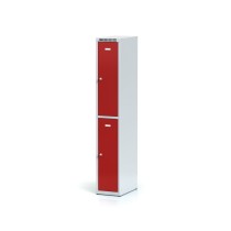 Metallspind mit Aufbewahrungsboxen, 2 Boxen, rote Tür, Drehriegelschloss